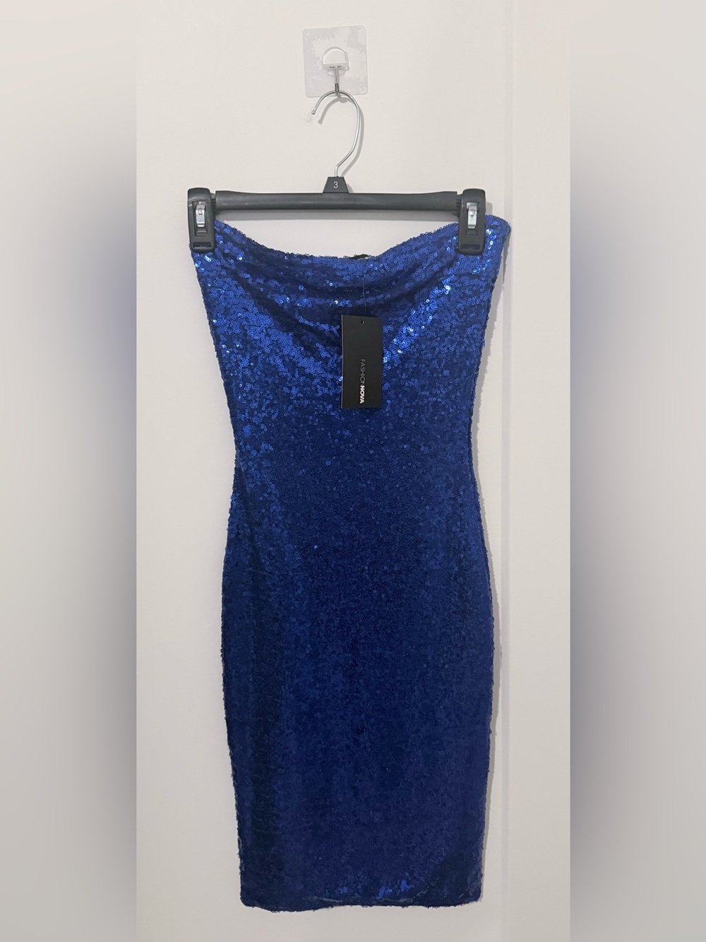 Fashion Nova Cobalt Sequin Strapless Bodycon Dress
